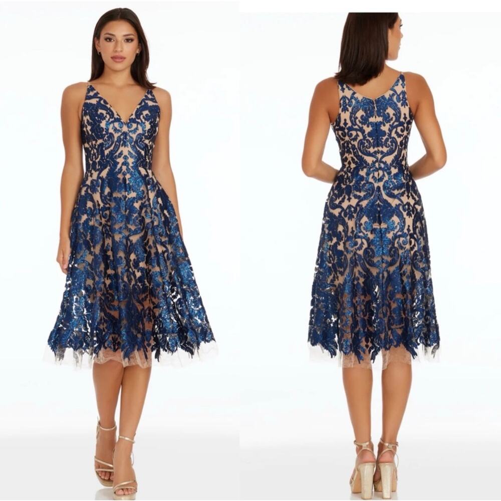 Dress the Population Blair Lace Midi Dress - Size Medium (worn once for 5 hours)